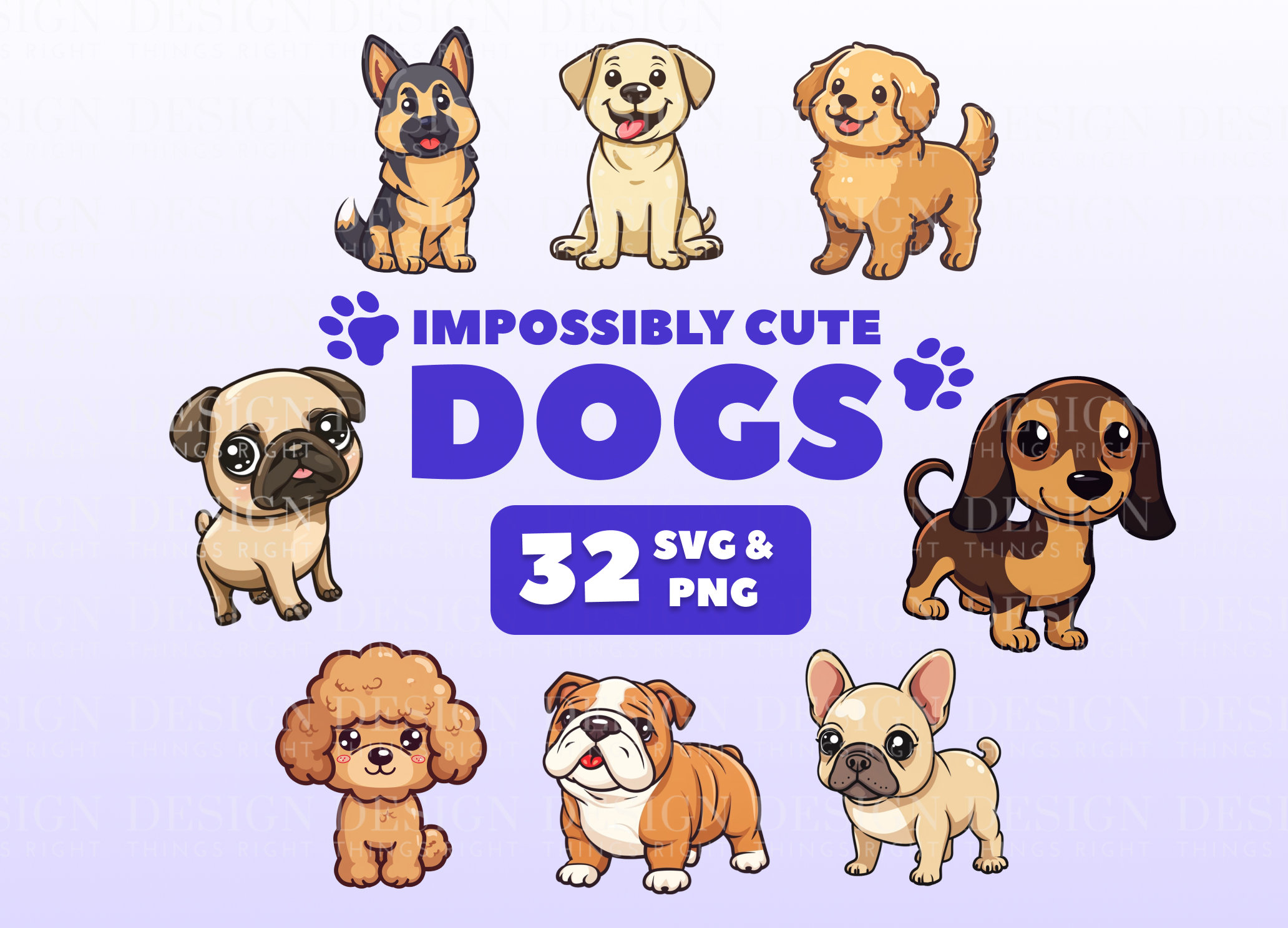 Cute Dog Breeds Clipart Stickers Kawaii Digital Stickers Scrapbooking ...