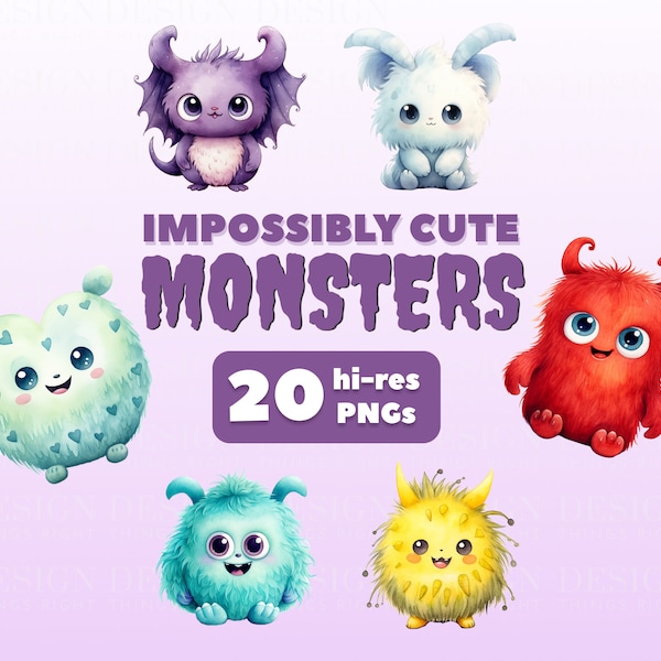 Niedliche Monster Clipart Aufkleber | Kawaii digitale Aufkleber | Scrapbooking, Einladungen, Karten, Planer | PNG | Niedlich witzig gruselig