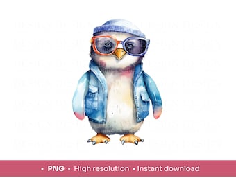 Cooler Pinguin in der Sonnenbrille PNG | Digitales Bild | Süßer, lustiger Pinguin - Druck auf alles | Tassen, Notebooks, Tragetaschen, Sublimation