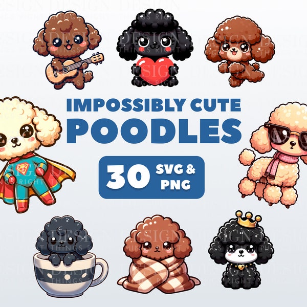 Cute Poodle  Clipart Stickers | Kawaii digital stickers | Scrapbooking, invitations, cards, planners | PNG | Cute funny dogs