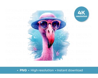 Cooler Flamingo mit Sonnenbrille und Hut PNG | Aquarell Illustration | Tassen, Notebooks, Tragetaschen, Sublimation