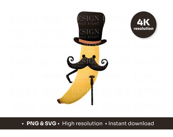 Top Banane im Top Hat | Niedliche, lustige Banane | SVG PNG | Lustige Designs - Druck auf alles | Karten, Tragetaschen, Tassen, Notebooks, Sublimationsdrucke