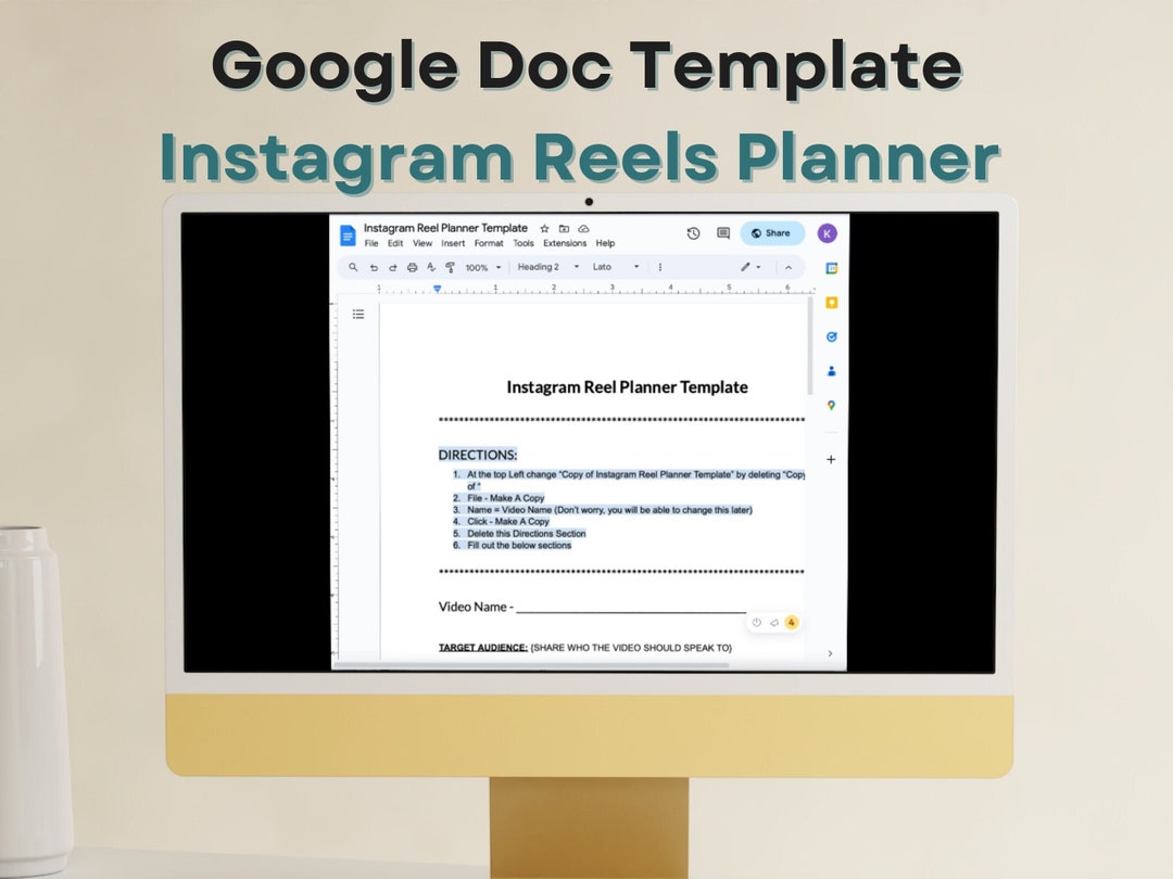 Instagram Reels Google Doc Planner Template Task Management for Content