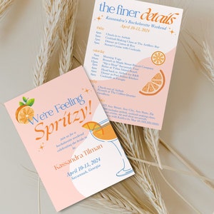 Feeling Spritzy Bachelorette Invitation and Itinerary Template, Spritz Bachelorette, Hen Party Itinerary, Aperol Spritz, Canva Template