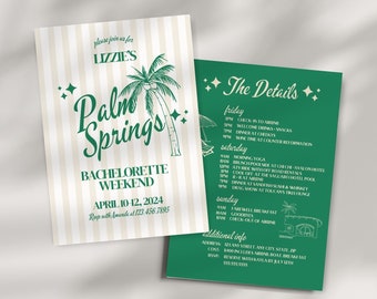 Palm Springs Bachelorette Invitation and Itinerary Template, Palm Springs Bach Template, Editable Itinerary, Canva Templates, Palm Springs