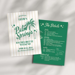 Palm Springs Bachelorette Invitation and Itinerary Template, Palm Springs Bach Template, Editable Itinerary, Canva Templates, Palm Springs