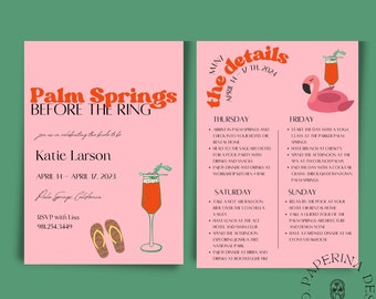 Palm Springs Before The Ring Bachelorette Invitation and Weekend Itinerary Template, Palm Springs, Palm Springs Weekend Itinerary
