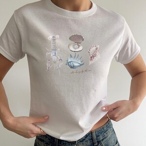Slow Living by the Sea Baby Tee Y2k Baby Tee 90s Baby Tee Coastal Cowgirl Fisherman Aesthetic Oceancore Seashell Shirt Coquette Baby Tee