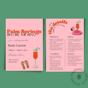 Palm Springs Before The Ring Bachelorette Invitation and Weekend Itinerary Template, Palm Springs, Palm Springs Weekend Itinerary