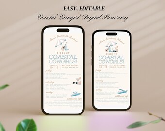 Coastal Cowgirl Mobile Itinerary Template, Digital Coastal Grandma Itinerary, Bachelorette Itinerary, Hen Party Mobile Itinerary Template