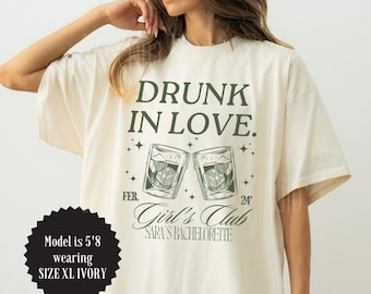 Luxe Bachelorette Merch Drunk in Love Comfort Color Shirt, Custom Name Tshirt, Cocktail Girls Club shirt, Bridal Party Shirt, Wedding Merch