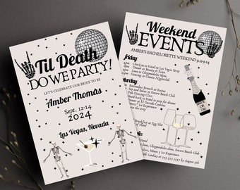 Til Death Do We Party Bachelorette Invitation and Itinerary Template,  Bride or Die Bachelorette, Editable Itinerary, Canva Templates