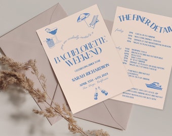 Coastal Luxe Bachelorette Weekend Invite Itinerary Template, Coastal Chic Bachelorette, Editable Invite Itinerary, Canva Templates,