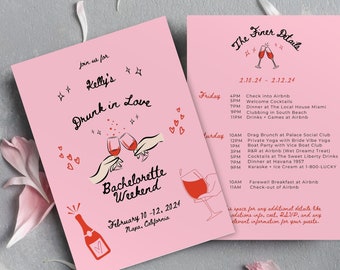 Drunk in Love Doodle Bachelorette Invite and Itinerary Template, Drunk in Love Bachelorette, Editable Itinerary, Bachelorette Weekend