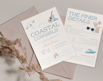 Coastal Cowgirl Bach Invitation and Itinerary Template, Coastal Cowgirl, Hen Party, Coastal Bachelorette, Editable Itinerary