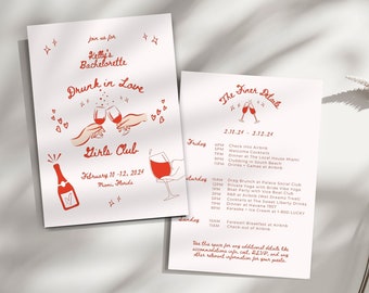 Drunk in Love Girls Club Bachelorette Invite and Itinerary Template, Drunk in Love Bachelorette, Editable Itinerary, Bachelorette Weekend