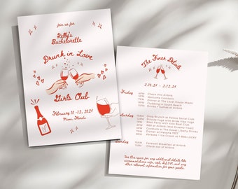 Drunk in Love Girls Club Bachelorette Invite and Itinerary Template, Drunk in Love Bachelorette, Editable Itinerary, Bachelorette Weekend