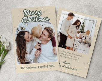 Retro Christmas Photo Card Template, Merry Christmas Photo Card, Modern Christmas Card Template, Christmas Card Template, Boho Christmas