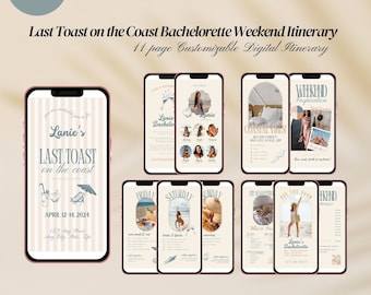 Last Toast on the Coast Digital Bachelorette Itinerary Template, Coastal Grandma Itinerary, Last Toast Hen Weekend, Canva Mobile Itinerary