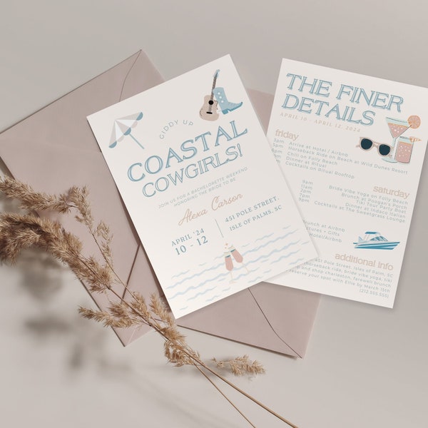 Coastal Cowgirl Bach Invitation and Itinerary Template, Coastal Cowgirl, Hen Party, Coastal Bachelorette, Editable Itinerary