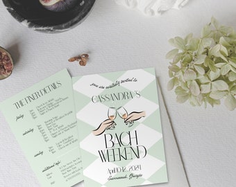 Checkered Diamond Bachelorette Invitation and Itinerary Template, Bachelorette Party Invite, Hen Party Itinerary, Digital Template,