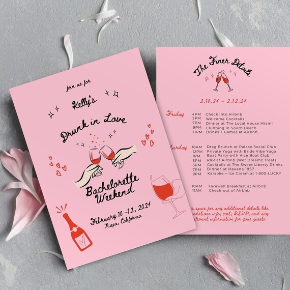 Drunk in Love Doodle Bachelorette Invite and Itinerary Template, Drunk in Love Bachelorette, Editable Itinerary, Bachelorette Weekend