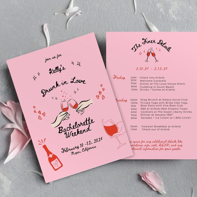 Drunk in Love Doodle Bachelorette Invite and Itinerary Template, Drunk in Love Bachelorette, Editable Itinerary, Bachelorette Weekend image 1