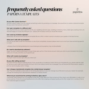 K&ouml;nnte beinhalten: Ein wei&szlig;er Hintergrund mit schwarzem Text, der h&auml;ufig gestellte Fragen zu Paperina-Vorlagen beantwortet. Der Text enth&auml;lt Fragen zu benutzerdefinierten Diensten, Vorlagengr&ouml;&szlig;en, digitaler Zustellung, Bearbeitung und Druck.