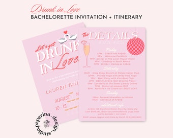 Drunk in Love Bachelorette Invitation and Itinerary Template, Drunk in Love Bach, Hen Party Theme, Pink and Red, Bach Invite