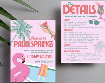 Meet us in Palm Springs Bachelorette Invitation and Itinerary Template, Palm Springs Bachelorette, Editable Itinerary, Canva Templates,