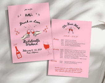 Drunk in Love Doodle Bachelorette Invite and Itinerary Template, Drunk in Love Bachelorette, Editable Itinerary, Bachelorette Weekend