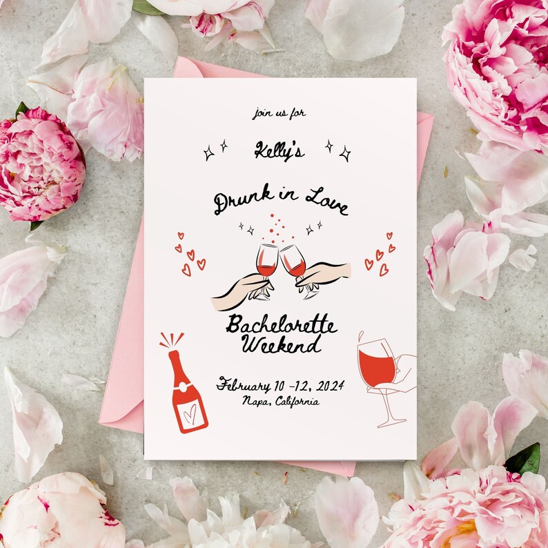 Drunk in Love Doodle Bachelorette Invite and Itinerary Template, Drunk in Love Bachelorette, Editable Itinerary, Bachelorette Weekend image 5
