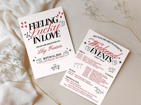 Lucky in Love Bachelorette Invite and Itinerary Template, Feeling Lucky Bachelorette, Bach Itinerary, Hen Party Invite, Love Theme, Canva