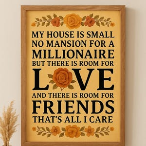 Poster "Casa Piccola con Grande Cuore" - Arte murale floreale rustica con citazione su amore e amicizia - Regalo accogliente per la casa per amici o familiari