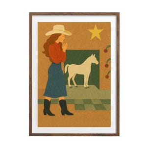 Cowgirl and Horse Art Print – Modern Western Folk Art Poster