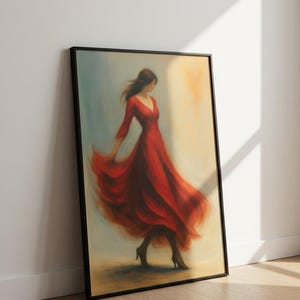 Abstrakt kvinna i röd klänning väggkonst | Elegant romantisk stämningsfull poster (digital nedladdning)