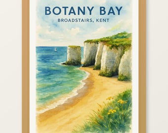 Botany Bay - Broadstairs Poster - Watercolor - Bedroom Art, Office Art, Wall Art, Living Room Poster, Kitchen Art Decor, Travel Print