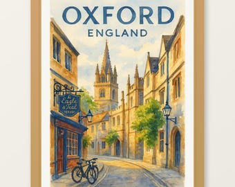 Oxford England Poster - Watercolor Poster - Bedroom Art, Office Art, Wall Art, Living Room, Kitchen Decor,  Travel Print