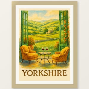 Póster de acuarela de Yorkshire Dales: arte de viaje por la campiña inglesa