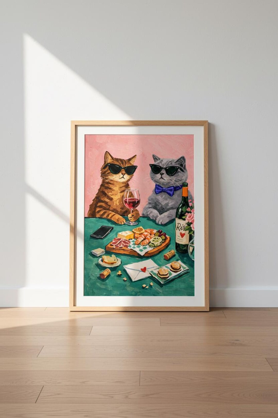 Cats Charcuterie Print | Dapper Felines Wine Art (framed or Unframed ...