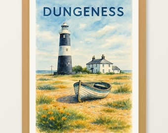 Dungeness - Kent Poster - Watercolor - Bedroom Art, Office Art, Wall Art, Living Room, Kitchen Art Decor, Kentish Beach Print