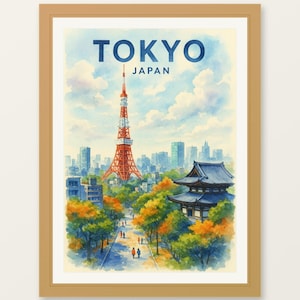 Tokyo City Japan Poster - Watercolor Poster - Bedroom Art, Office Art, Wall Art, Living Room, Kitchen Decor, Asian Travel Print