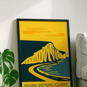 Seven Sisters Cliffs Poster, East Sussex Coastal Wall Artt, Vintage Print, Travel art, Unframed, Seaside, UK Landscape Poster, A1,A2,A3,A4