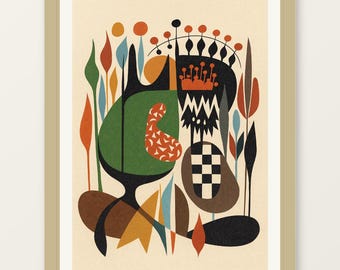 Mid-Century Abstract Art Print - Colorful Geometric Poster