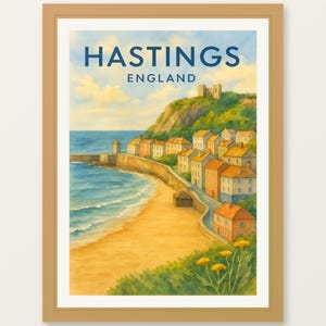 Hastings Beach Watercolor Print: East Sussex Wall Art