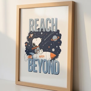 snoopy アストロノーツ　NASA ヴィンテージ　シルクスクリーン　ポスター Snoopy Hitches Ride to Space Aboard Artemis I Poster – Astrography