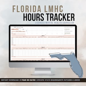 Florida LMHC Hours Tracker | 3-Year Supervision Log + Client Tracking Sheet | Clinical Hours Tracker  | LMHC Tracker | Licensure