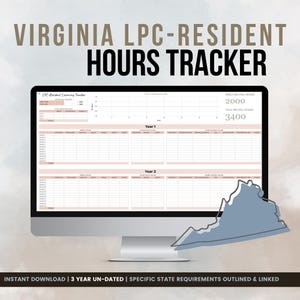 Virginia LPC-Resident Hours Tracker | 3-Year Supervision Log + Client Tracking Sheets | Clinical Hours Tracker  | LPC-R Tracker | Licensure