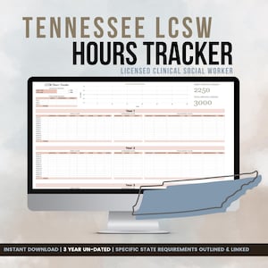 Tennessee LCSW 3-Year Undated Hrs Tracker | Customizable Google Sheet | Direct Hrs Tracker  | Clinical Hrs Track | Supervision | Social Work