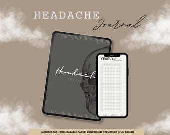 Headache Migraine Tracker Journal | Daily, Weekly, Yearly | Customizable Pain Scale | Self-Care | Neutral Design | Printable | Downloadable